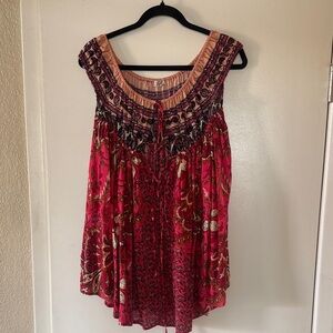 Free People Pink and Black Embroidered Blouse